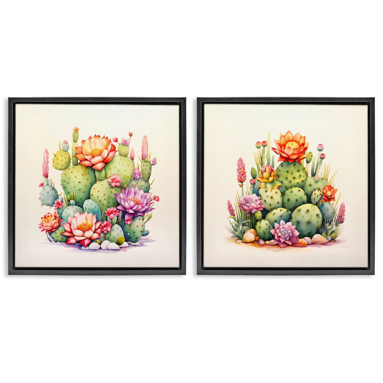 Stupell Industries Desert Spring Cactus Flowers 2 pc Framed Floater Canvas Wall Art Set Design by Andrea Haase